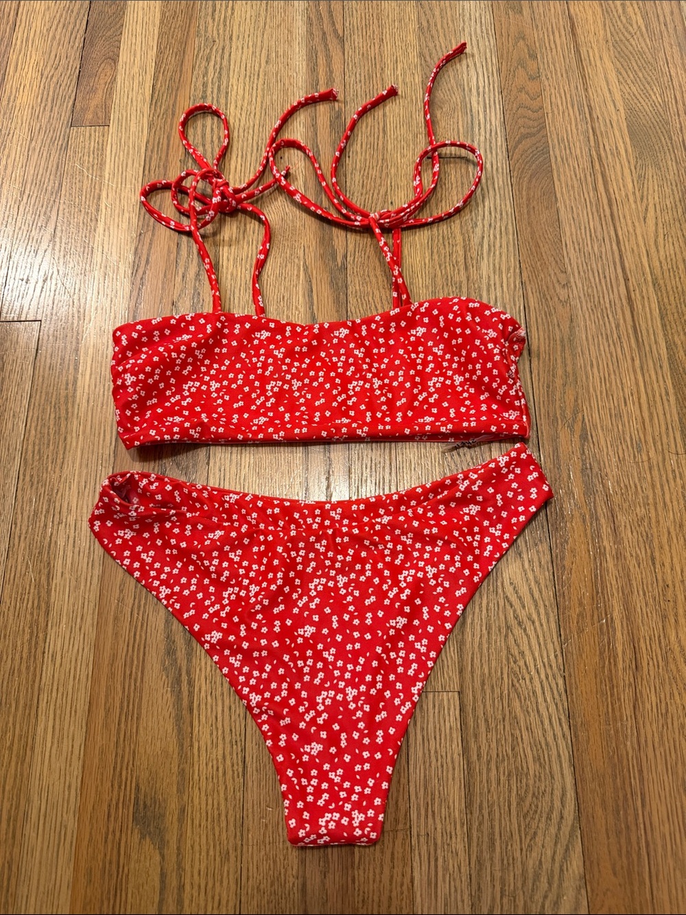 SHEIN Red Floral Bandeau Bikini Set